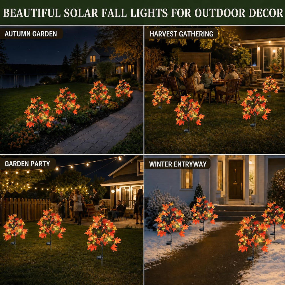 4 Pack Fall Solar Lights Outdoor Decorative,Maple Leaf Stake Lights