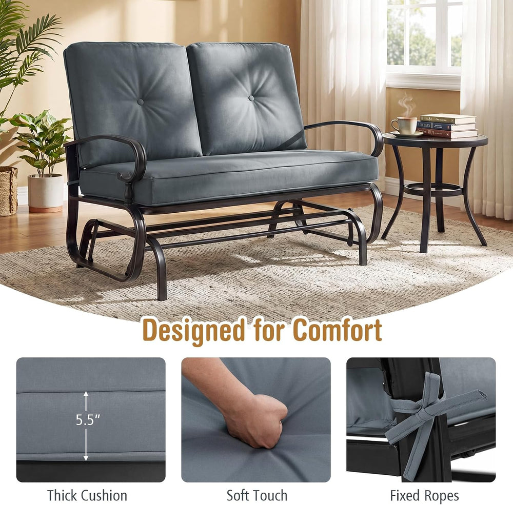 GIANTEX Outdoor Glider Bench, Patio 2 Person Loveseat with Removable Cushion,...