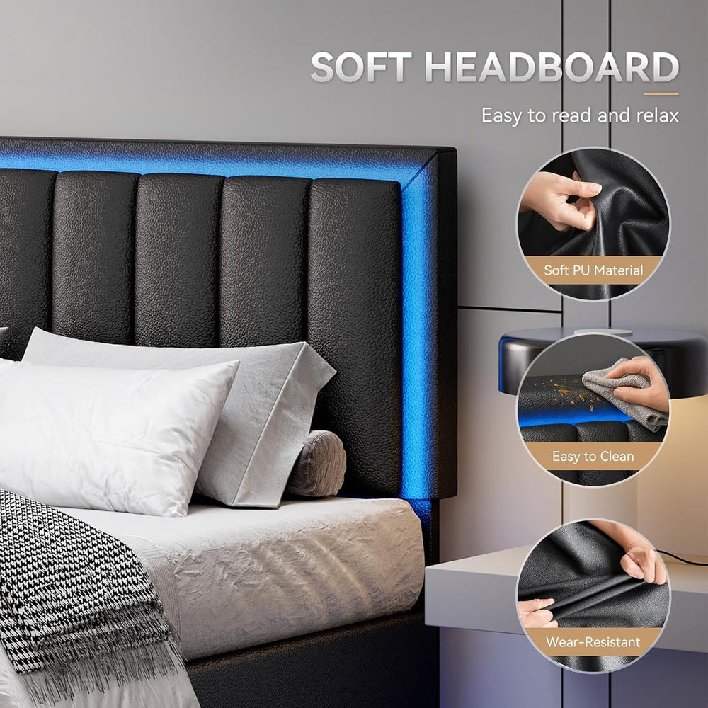 IMMERSTABLE Full Size Floating Bed Frame with LED Lights, Upholstered Platfor...