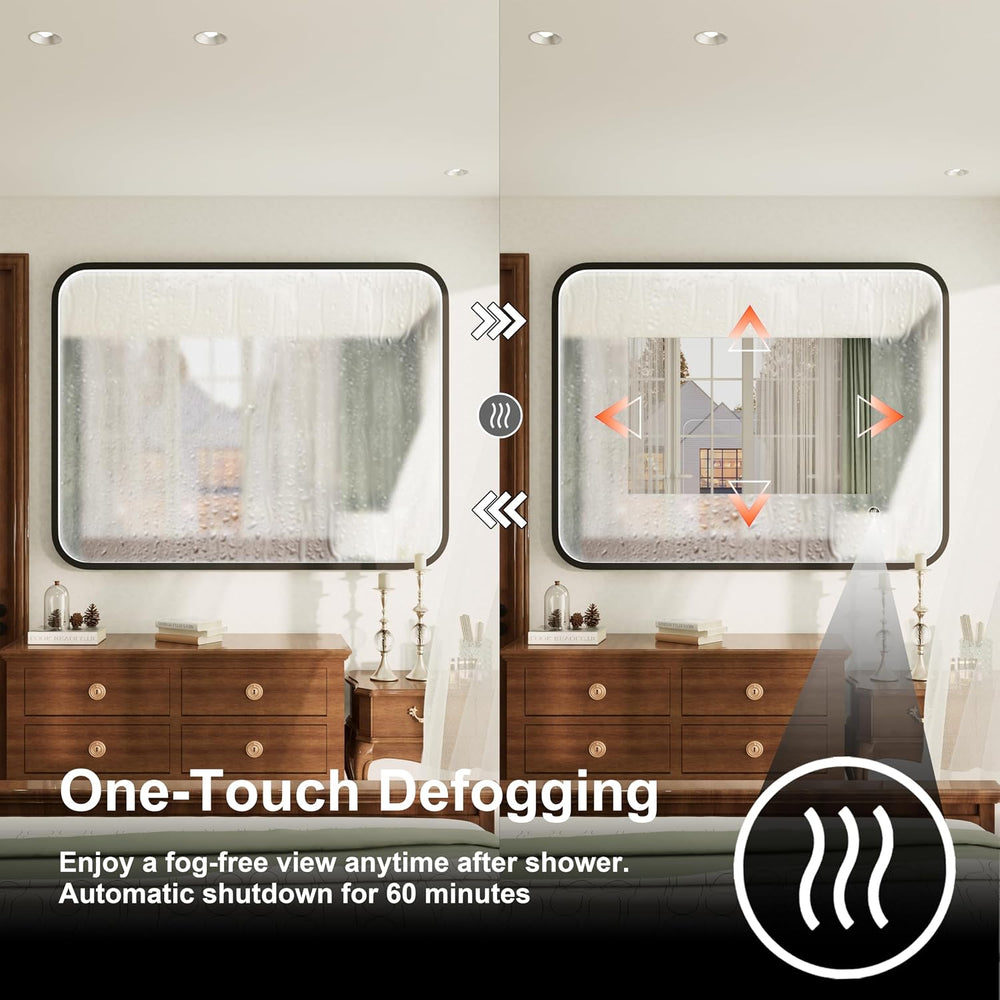 40"x30" Black LED Bathroom Mirror with Lights, 3000K/4500K/6000K
