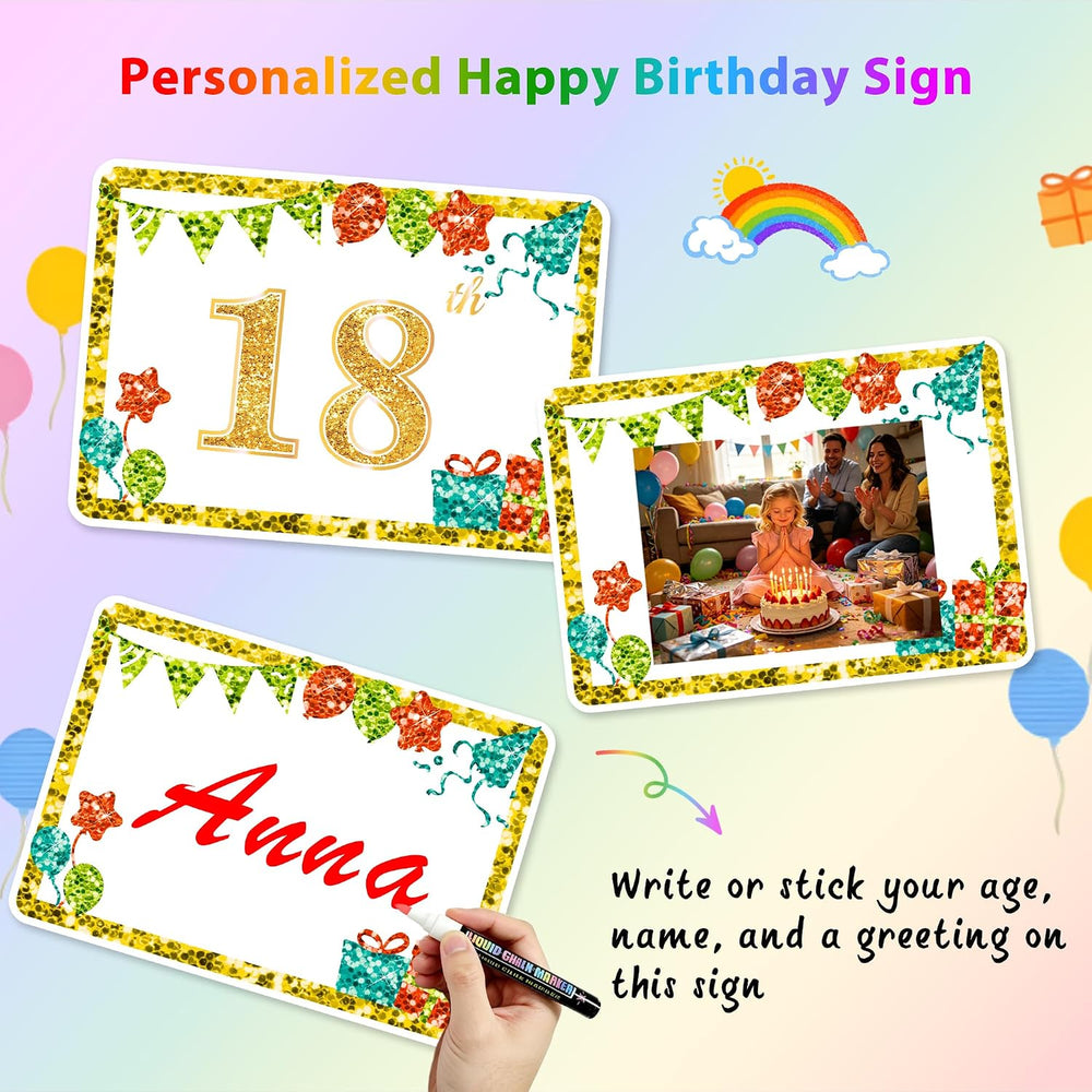 18 Pcs Happy Birthday Yard Sign with 49.2 ft Led Light, Large Rainbow Happy B...