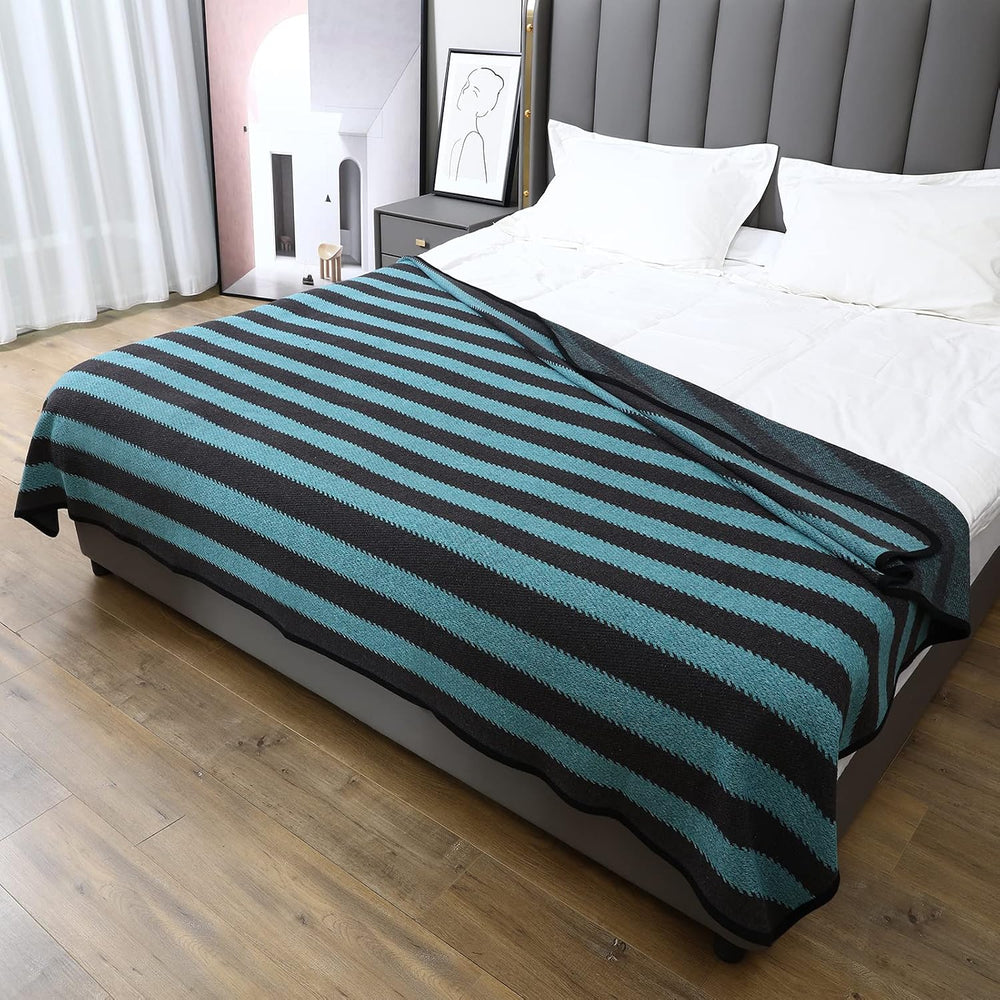 PuTian Merino Wool Blanket, Soft Throw for Camping, 63" x 51", Blue...