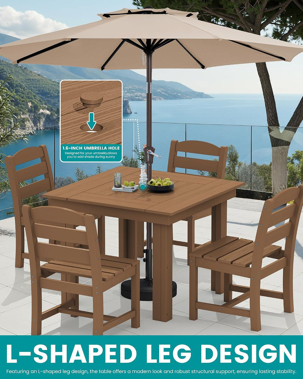 SERWALL HDPE Outdoor Square Dining Set for 4
