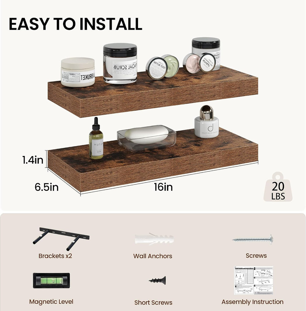 Vivelove 16 Inch Floating Shelves Wall Mounted for Display, 6.5 Deep Duty She...