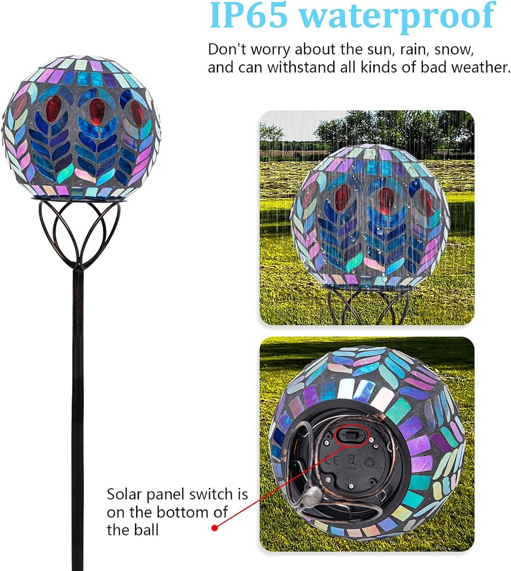 Afirst Solar Outdoor Decorative Light, Mosaic Ball Stake for Yard Decor, 6"