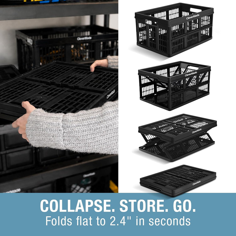 CleverMade Collapsible Utility Crate For Storage, 45L 1 Pack, Obsidian