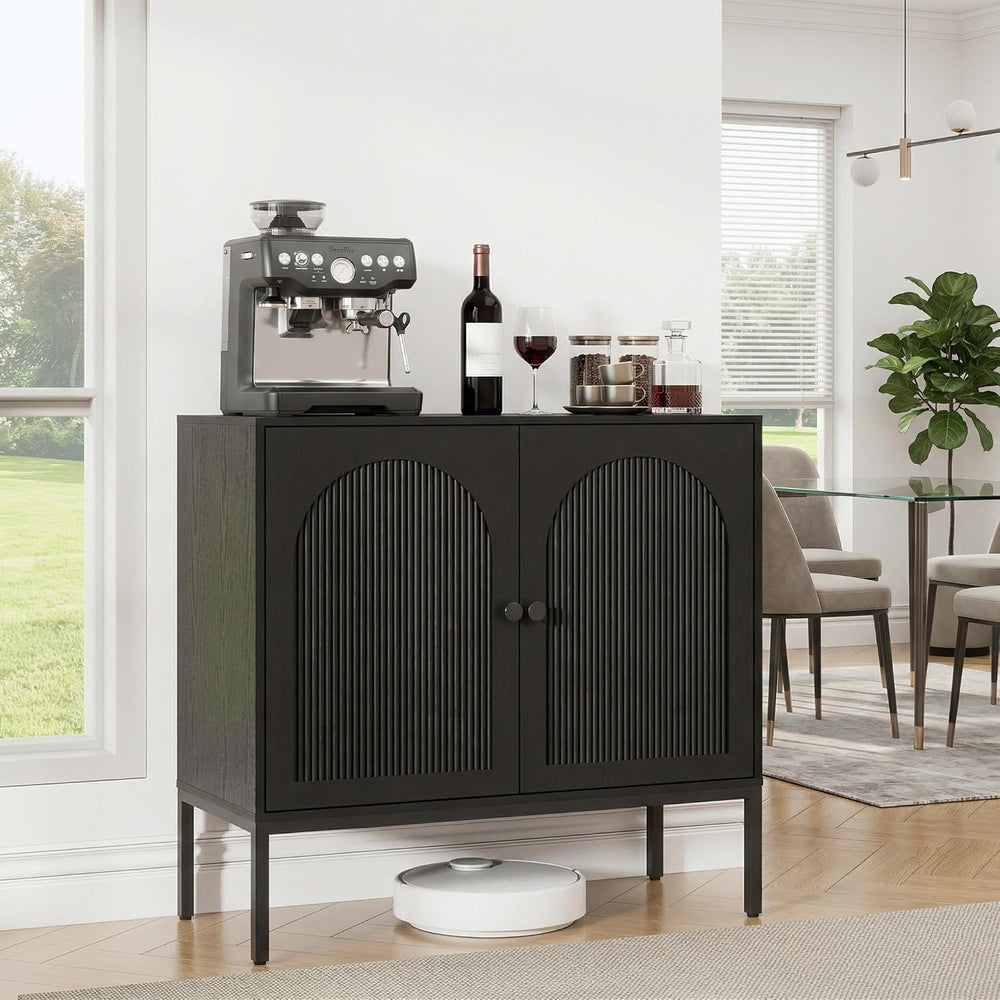 Yechen Modern Fluted Sideboard Buffet Cabinet with Storage, Black
