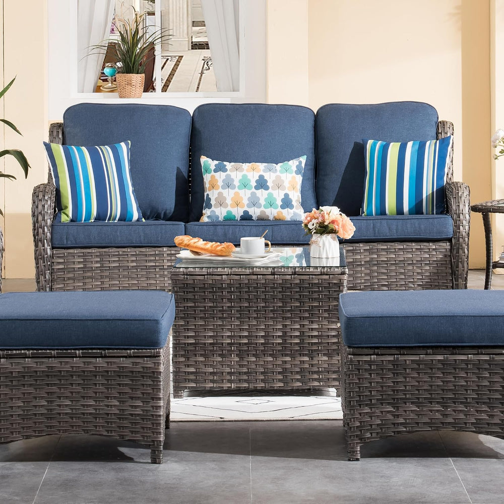 ovios Outdoor Side Table with Tempered Glass Top, Patio Wicker Coffee Table, ...