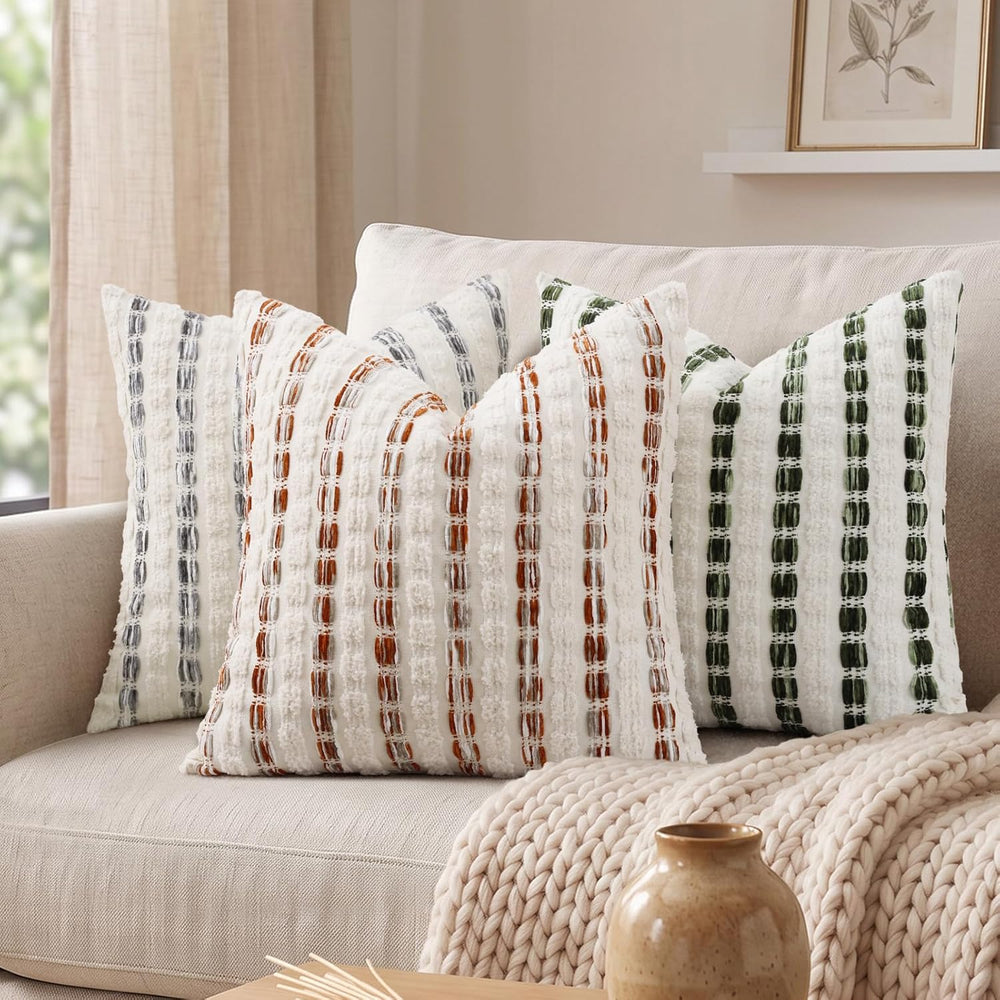 decorUhome Chenille Tufted Stripe Throw Pillow Covers 22x22 Set of 2 Orange