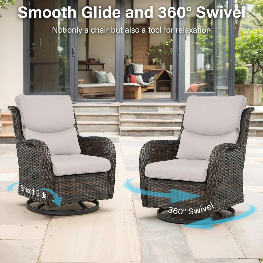 Swivel Patio Chairs Set of 2 with 5" Thick Cushion - Wicker Outdoor Swiv...