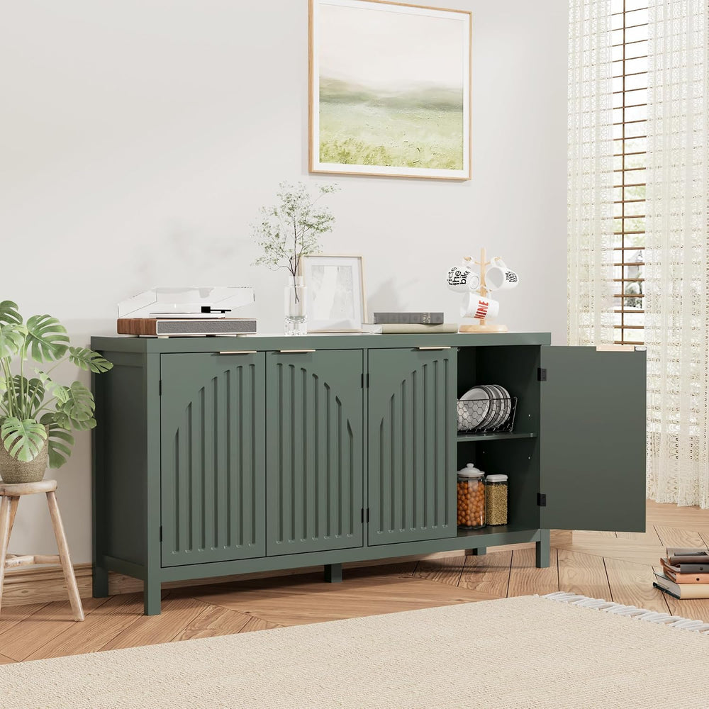 Fluted Sideboard Buffet Cabinet with Storage, 58" Mid Century Modern Acc...