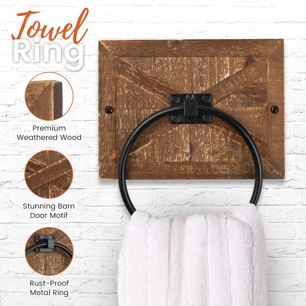 Autumn Alley Rustic Farmhouse Toilet Paper Holder and Towel Ring, Wall Mount,...