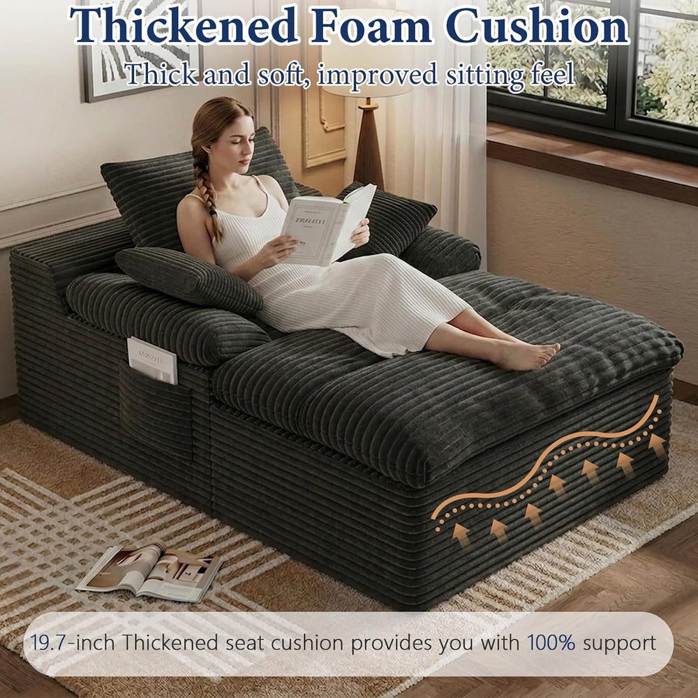 65" Chaise Lounge Chair Indoor, Oversized Boneless Chaise Lounge | No As...