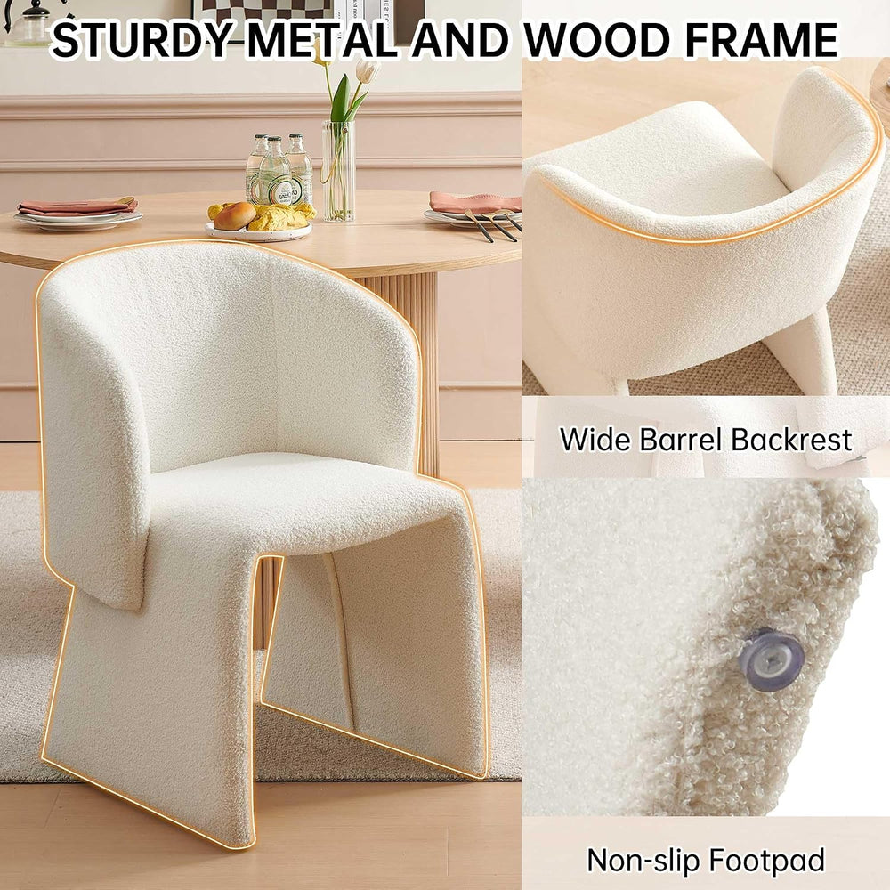 Homedot Modern Dining Chair Upholstered Off White Teddy Velvet Barrel Home Ki...