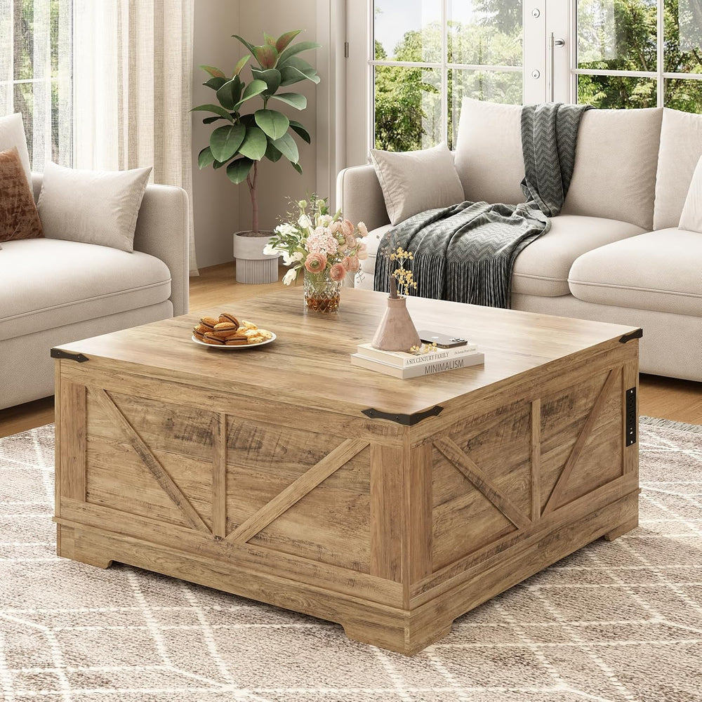EAG 40" Large Lift Top Coffee Table with Storage, Light Walnut