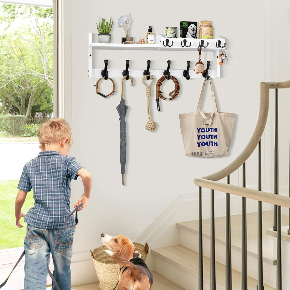 27.5" Wall Mount Coat Rack with Shelf, Key Holder & Mail Organizer, ...