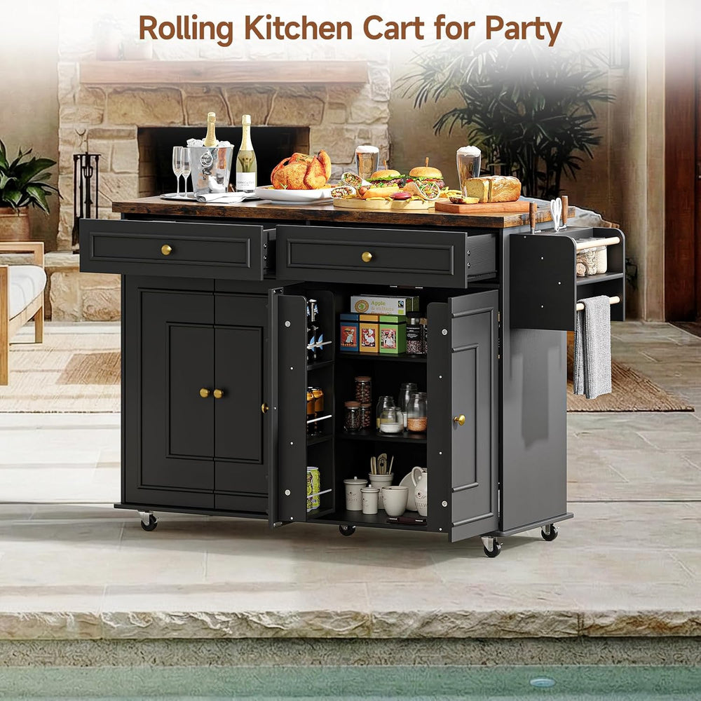 ComfyCorner 58" Rolling Kitchen Islands, Mobile Storage Kitchen Cart Black