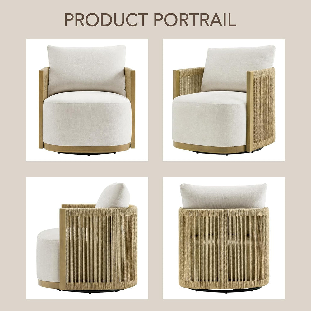 CHITA Braid Swivel Accent Chair with Wood Frame & Thickened Cushion, Linen