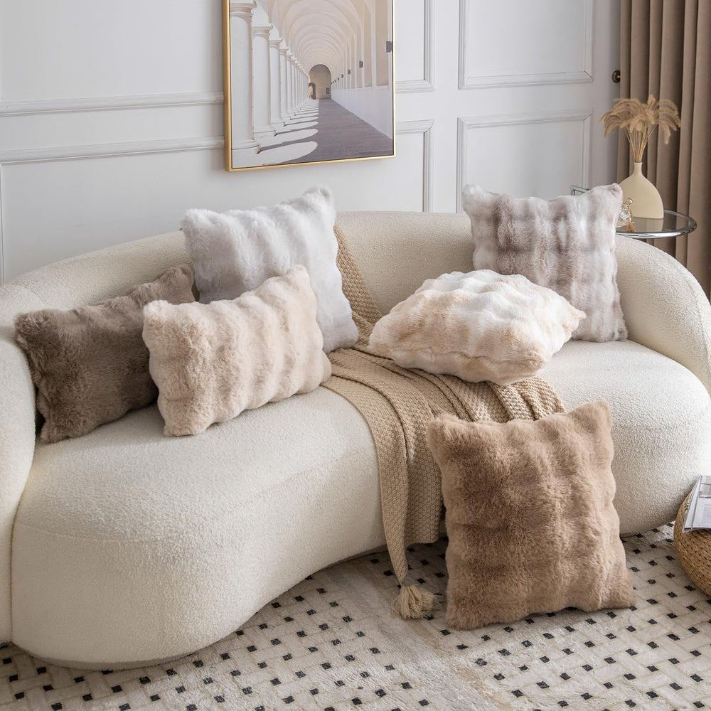 MADIZZ Pack of 2 Thick Plush Faux Wool Throw Pillow Covers Soft Boho Throw Pi...