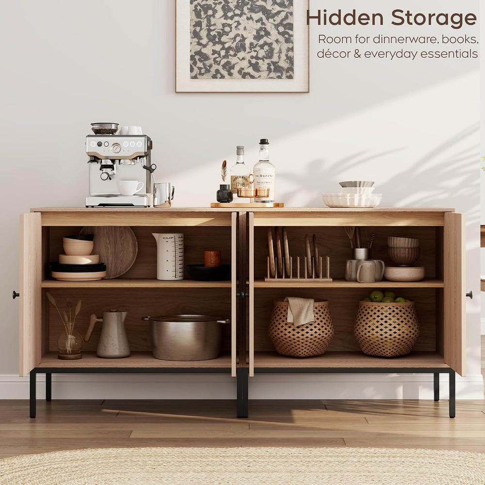 Yechen Fluted Sideboard Buffet Cabinet with Storage, Set of 3, Natural Oak