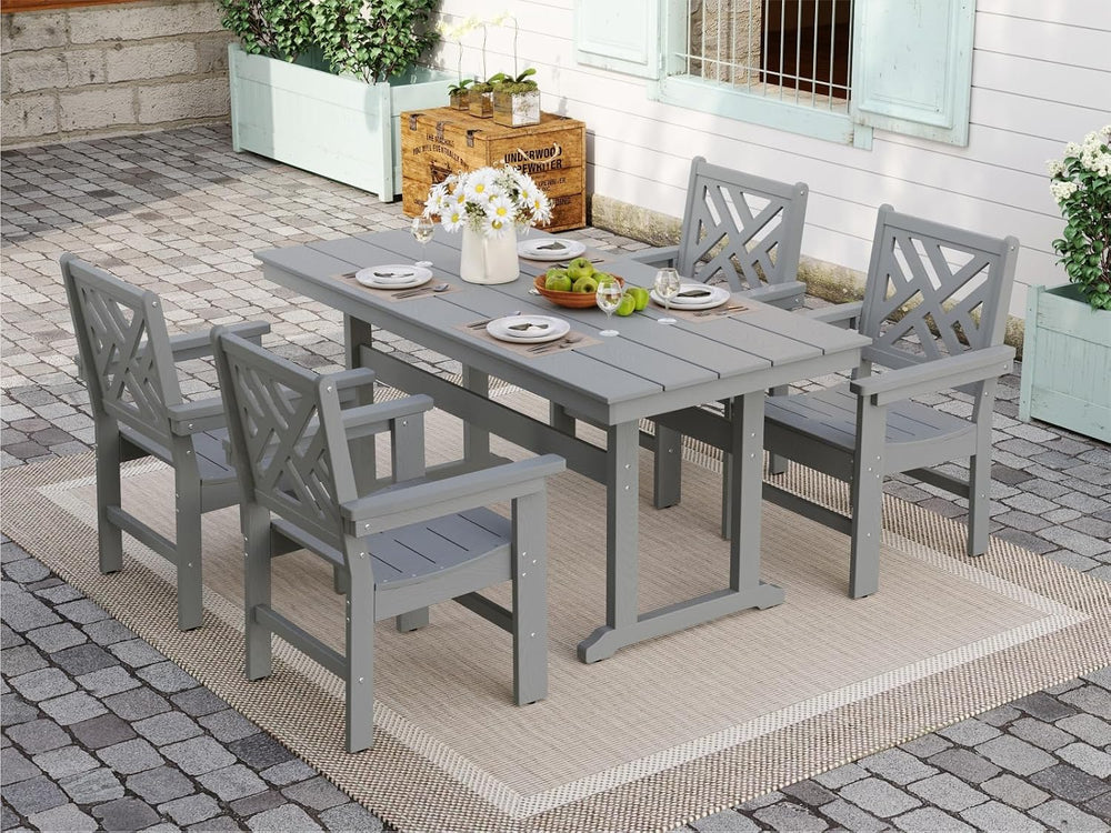 5-Piece Outdoor Dining Set, HDPE All-Weather Patio Table and Chairs Set for 4...