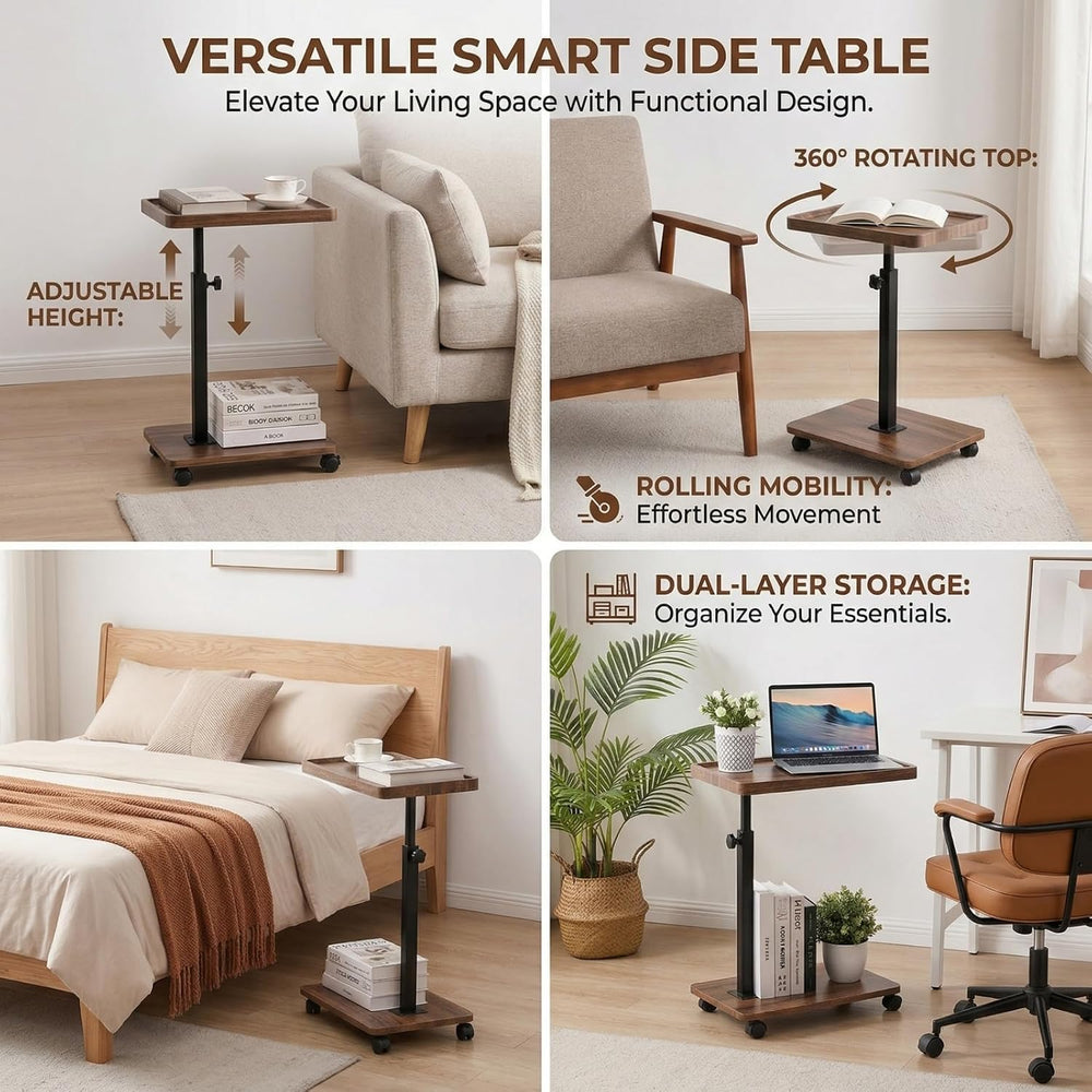 C Table End Table Adjustable Height,C Shaped End for Couch,Snack Tables,360°S...