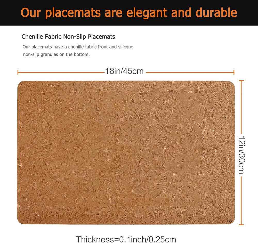 Brown Plastic Vinyl Placemats Set of 12, Waterproof Heat Resistant Table Mats...