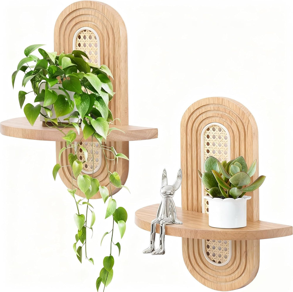 Floating Shelves for Wall, Boho Home Wall Decor,Rattan Plant Shelf Set of 2, ...