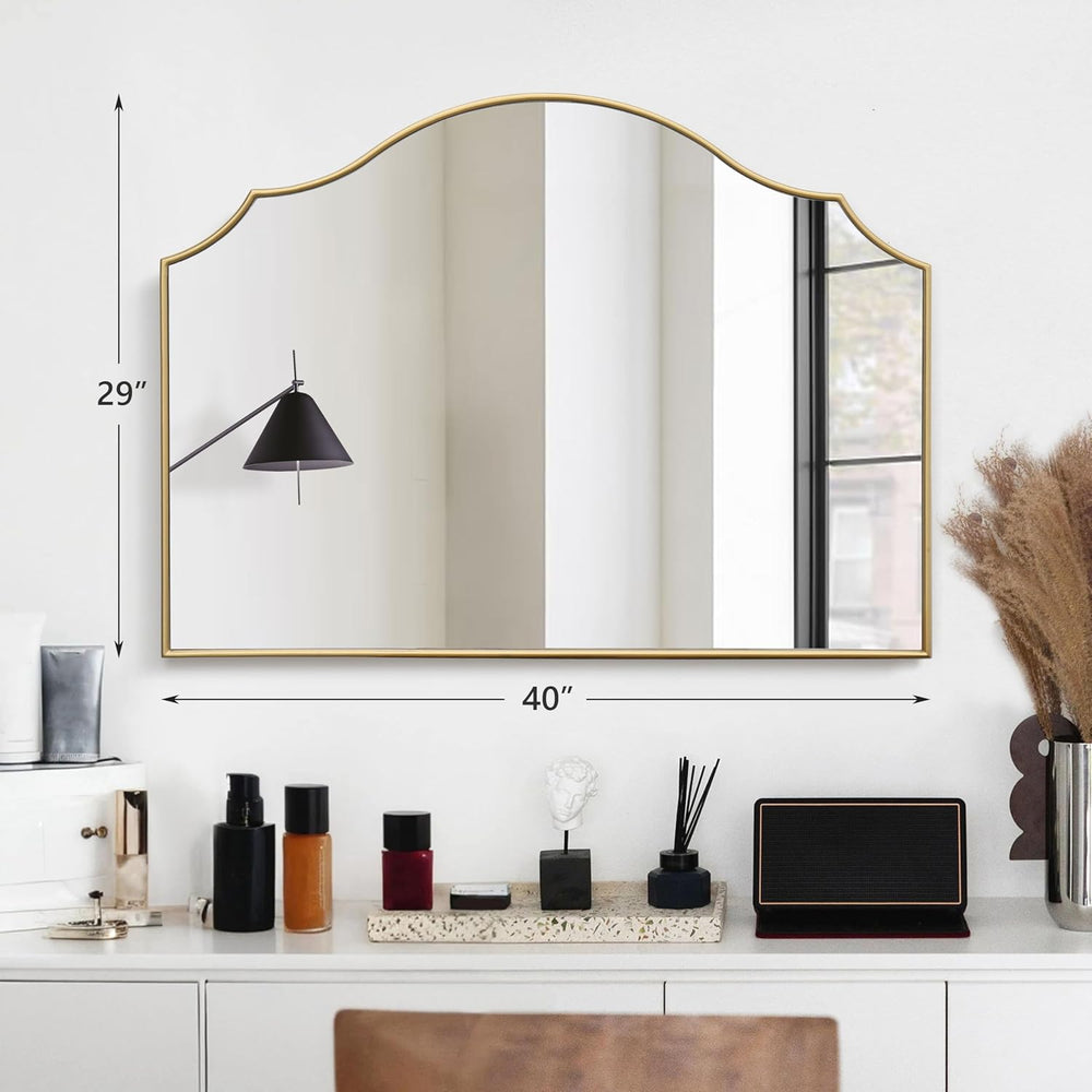 Besdomus Gold Scalloped Wall Mirror: 40"x29" Large Wooden Bathroom ...