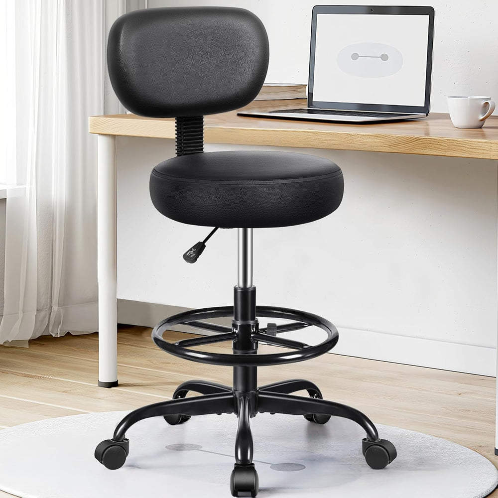 Brick Attic Drafting Chair with Backrest – Adjustable Foot Rest Rolling Stool...