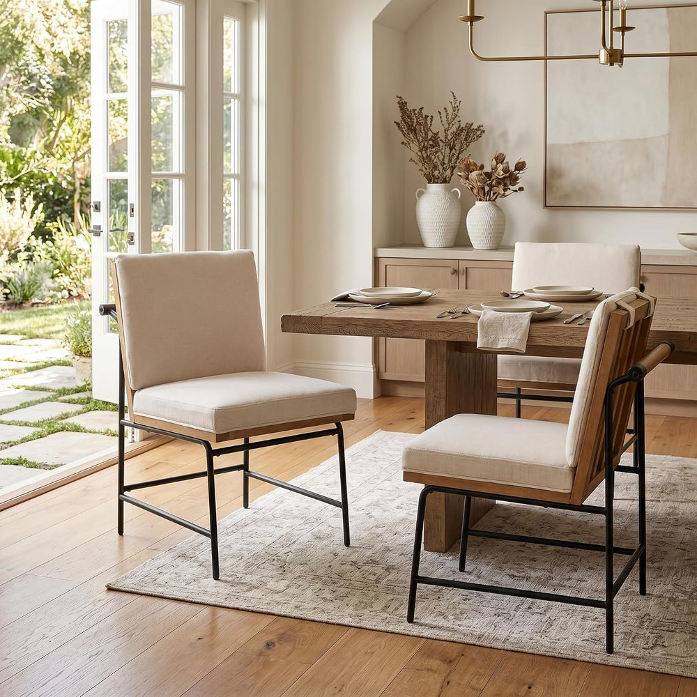 DUOMAY Mid-Century Linen Dining Chairs Set of 2 with Handle, White