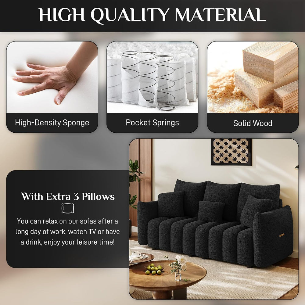 OUYESSIR 3 Pieces Boucle Sofa for Living Room, Modern Deep Seat Sofa Chair &a...