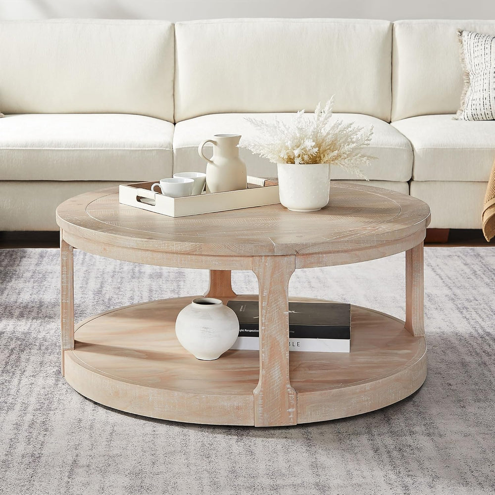 WILLIAMSPACE Round Nesting Coffee Table Set of 3, Mid Century Rustic Farmhous...