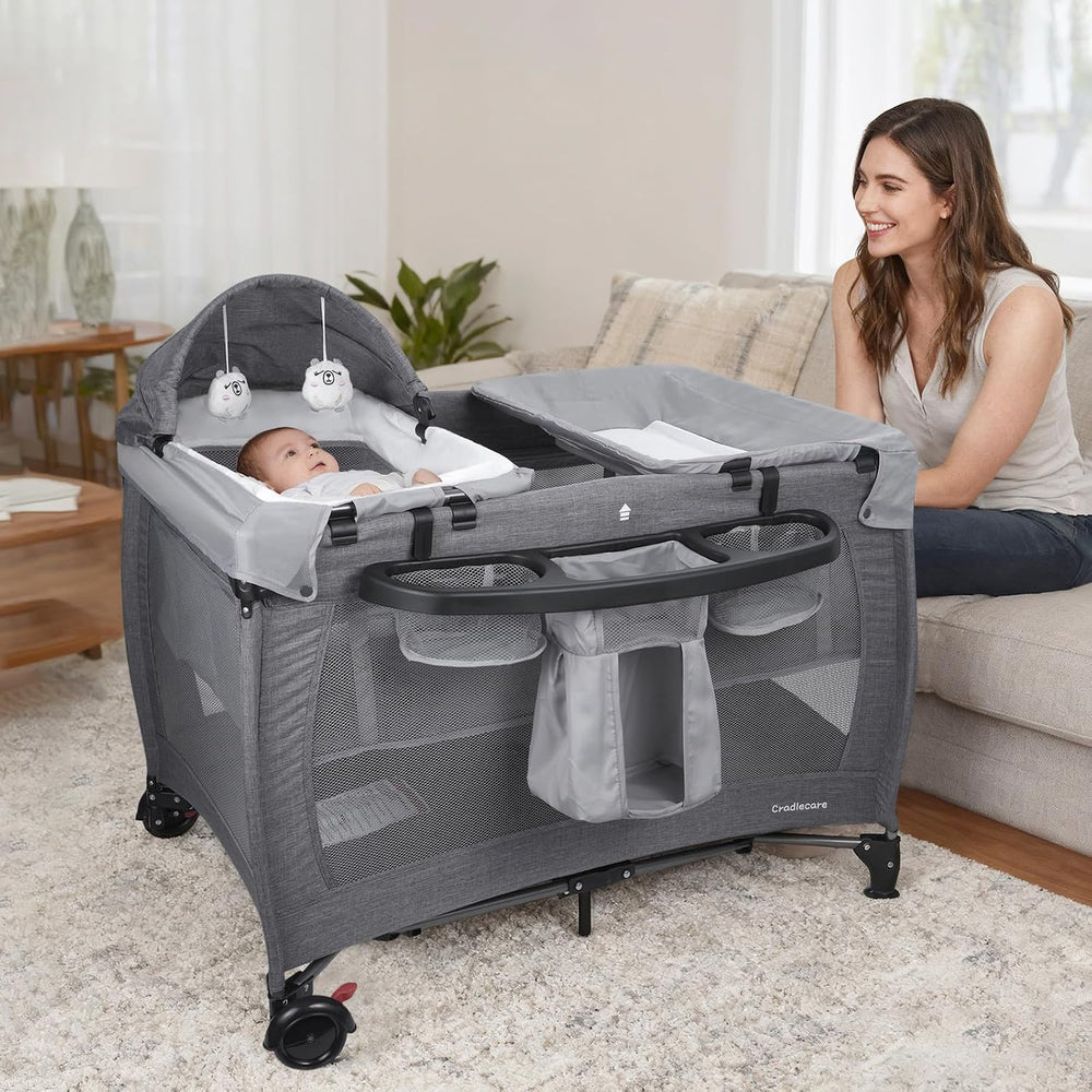 5-in-1 Pack and Play with Bassinet & Changing Table, Grey