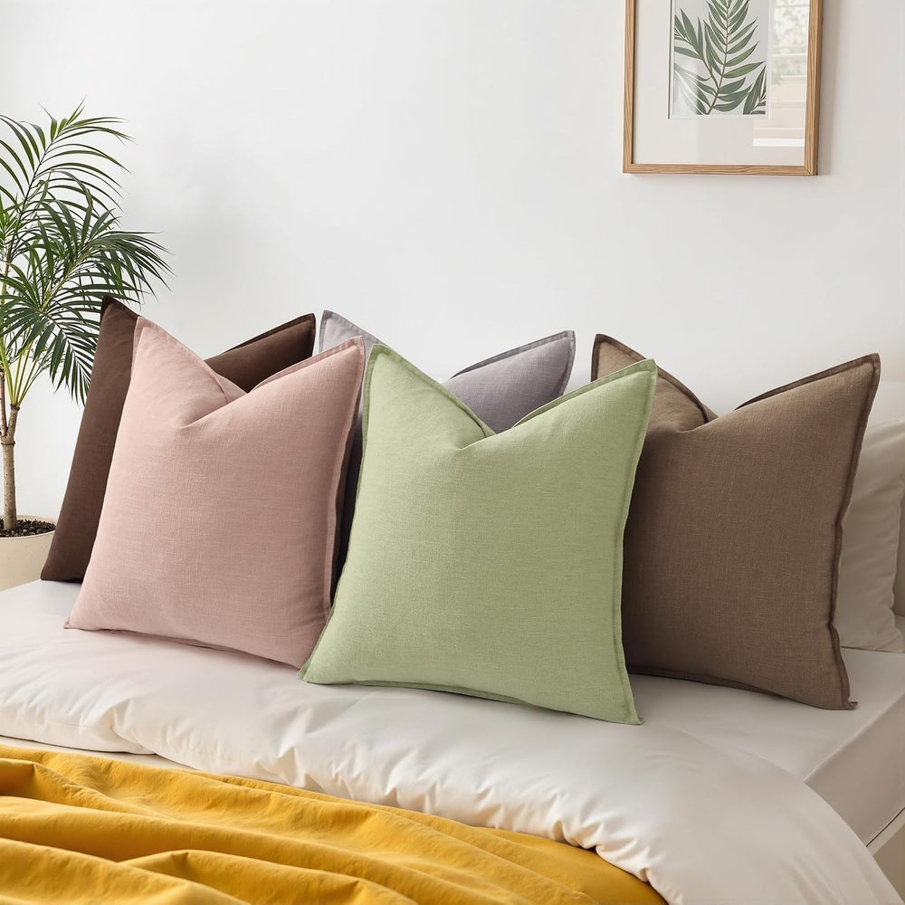 decorUhome Fall Light Brown Linen Throw Pillow Covers 20x20 Set of 2