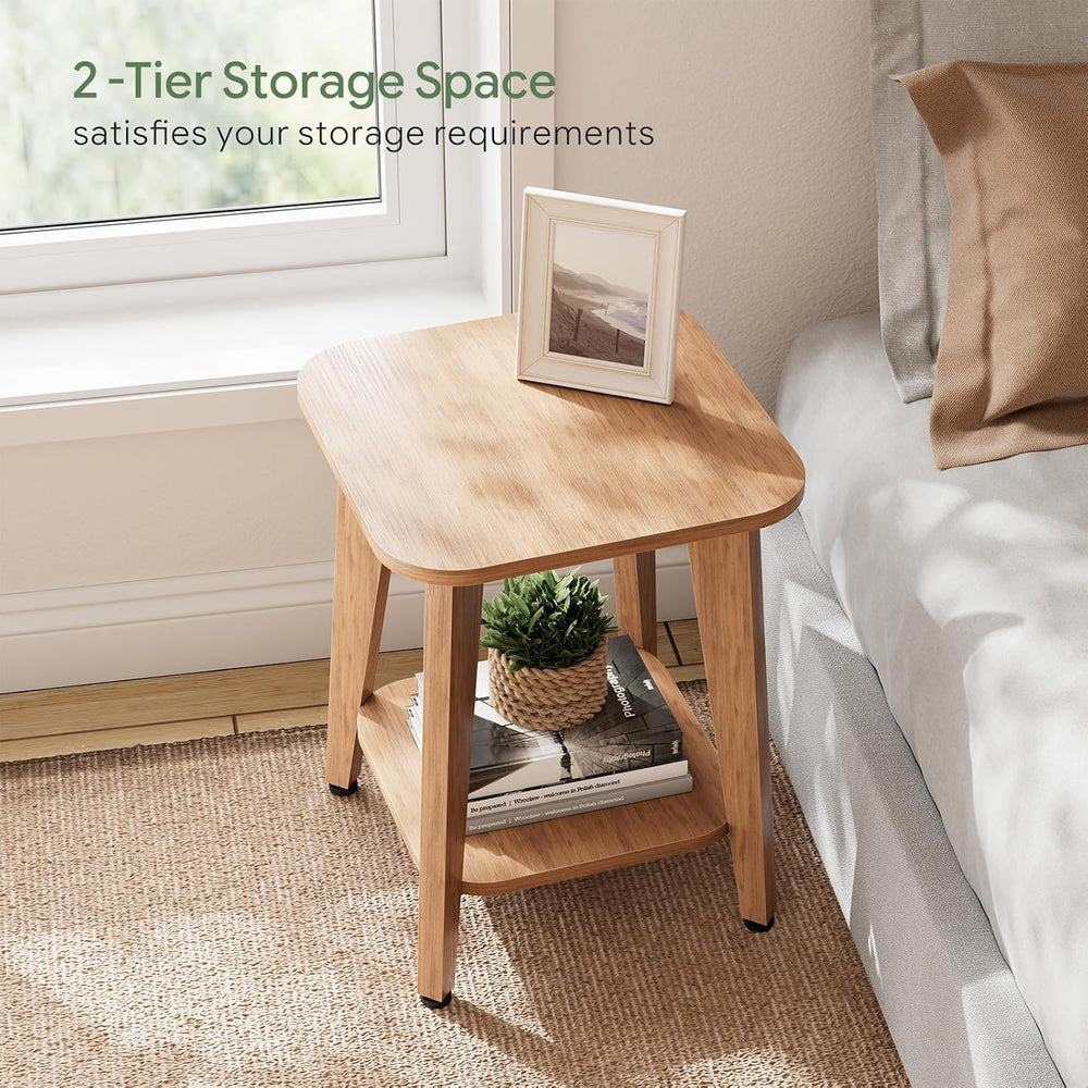 Simple Trending Side Table, 2-Tier Square End Table, Rustic Walnut