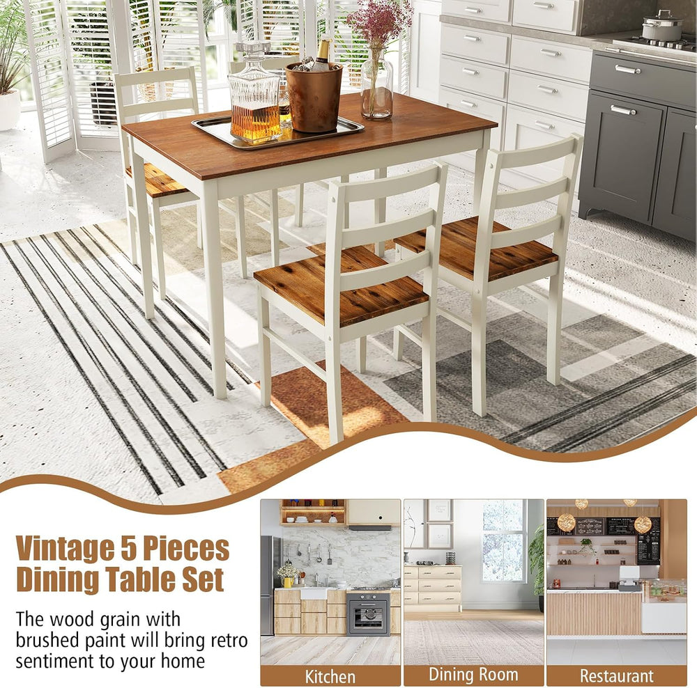 Tangkula Mid-Century Modern Dining Table Set for 4, Wood Kitchen Table Set
