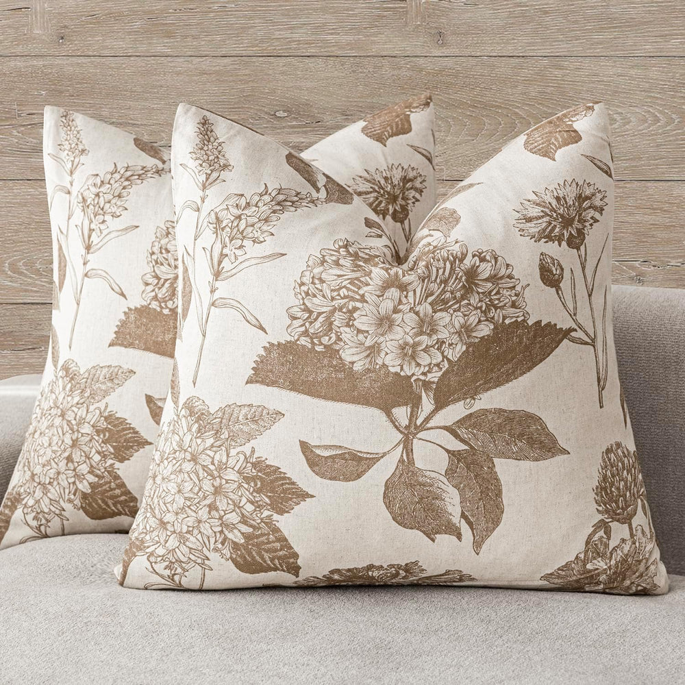 Foindtower Decorative Linen Floral Throw Pillow Covers 22×22,Light Brown