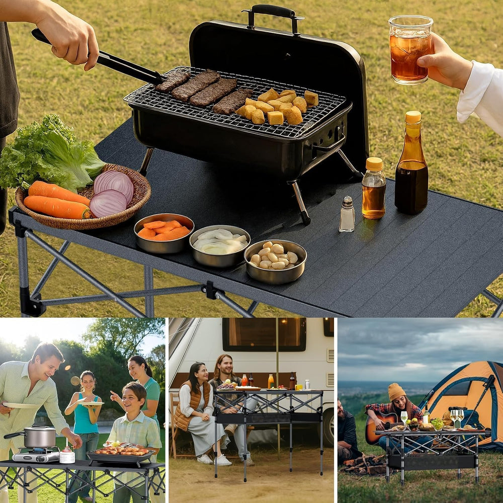 Anbte 34.2” Tall Folding Camping Table, Aluminum Portable, 39” X 20”, Black