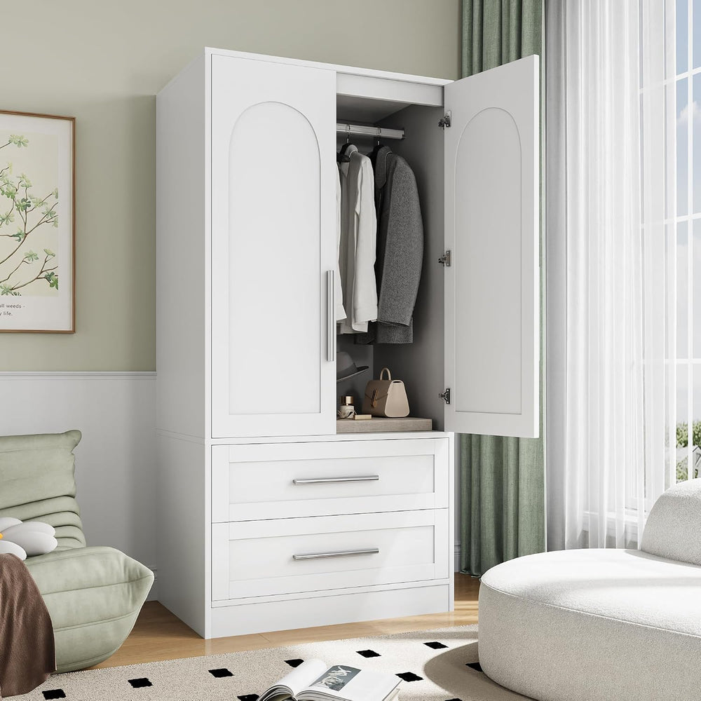 Einhomn Wooden Armoire Wardrobe Closet with 2 Doors and 2 Drawers,Bedroom Fre...