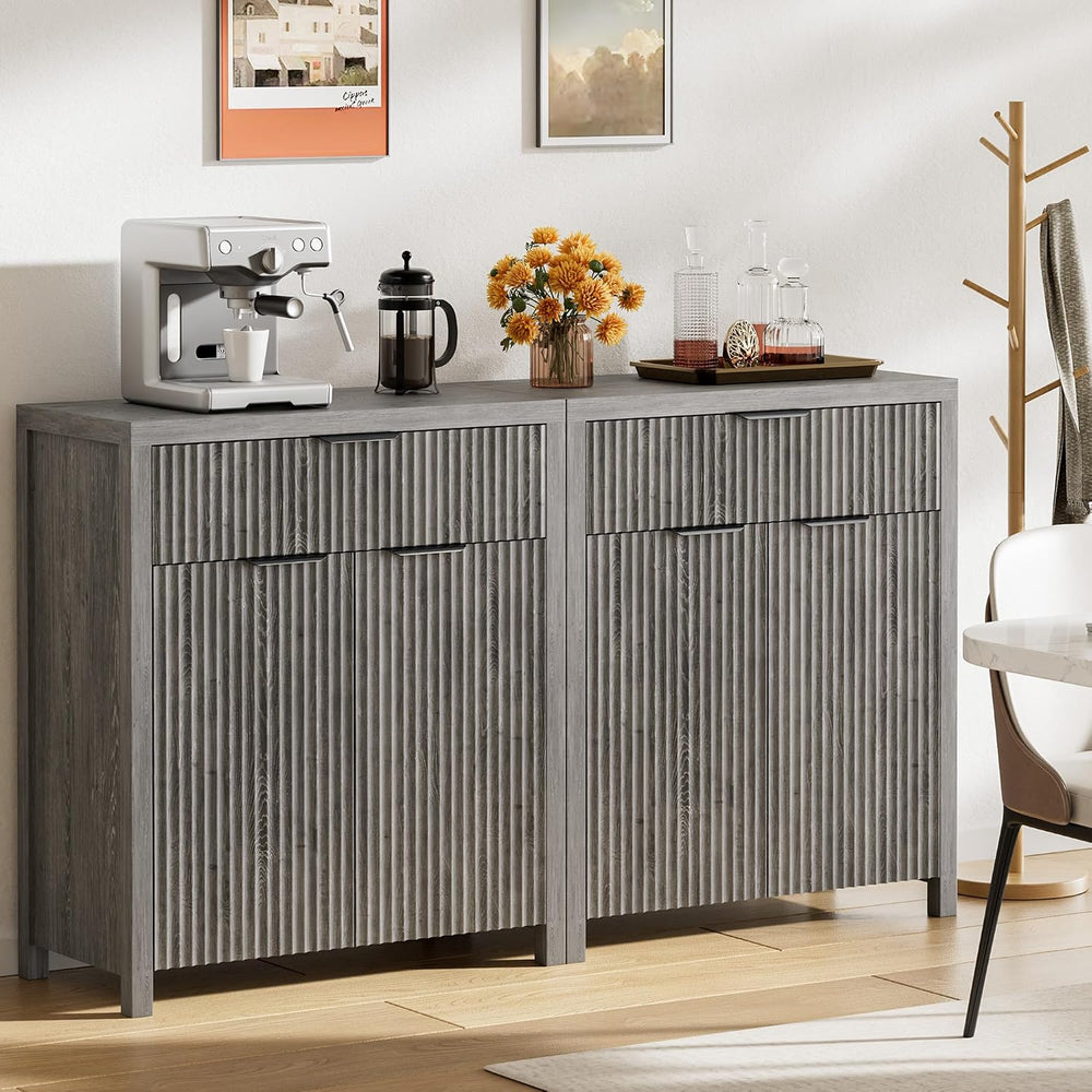 Lulive Fluted Buffet Cabinet for Kitchen, 28.3" Sideboard Cabinet Grey