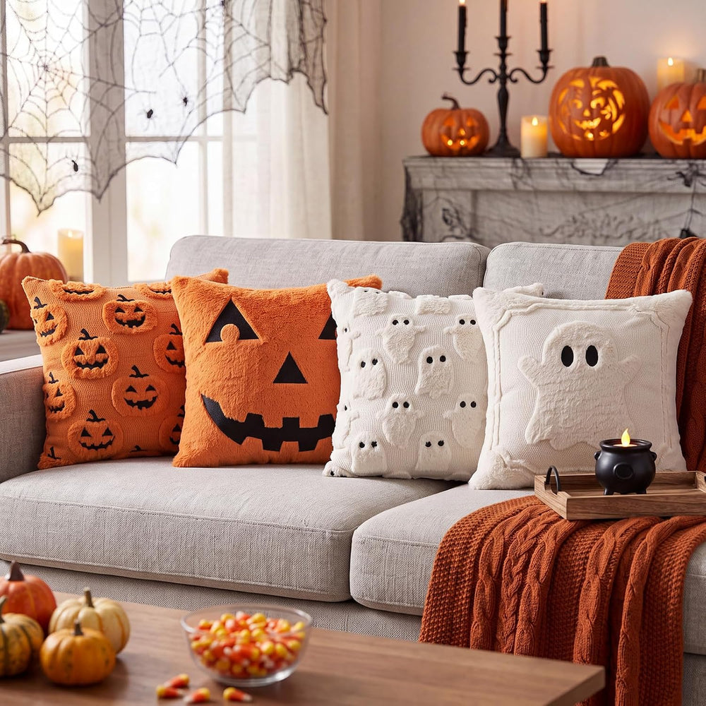 4 Pcs Halloween Throw Pillow Cover 18x18 Ghost Pumpkin Jack Decoration