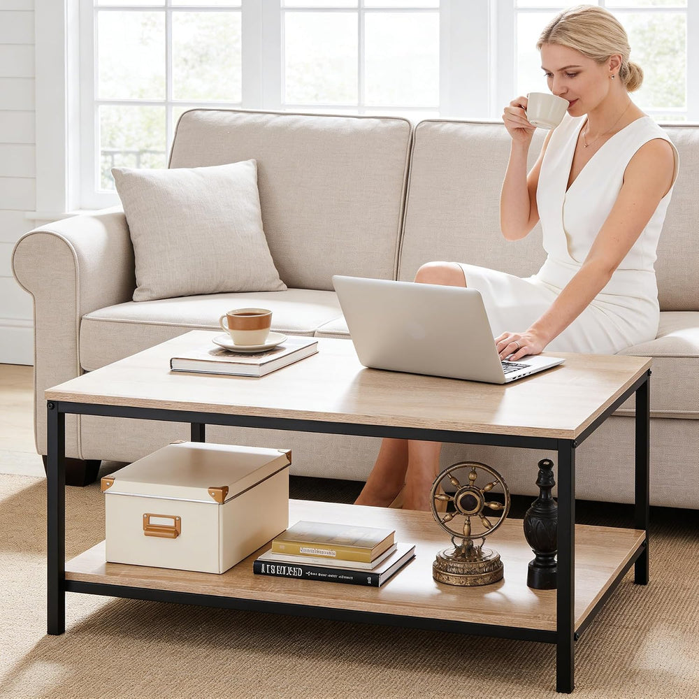 ZenStyle Industrial Coffee Table with Storage Shelf for Living Room, Wood Loo...