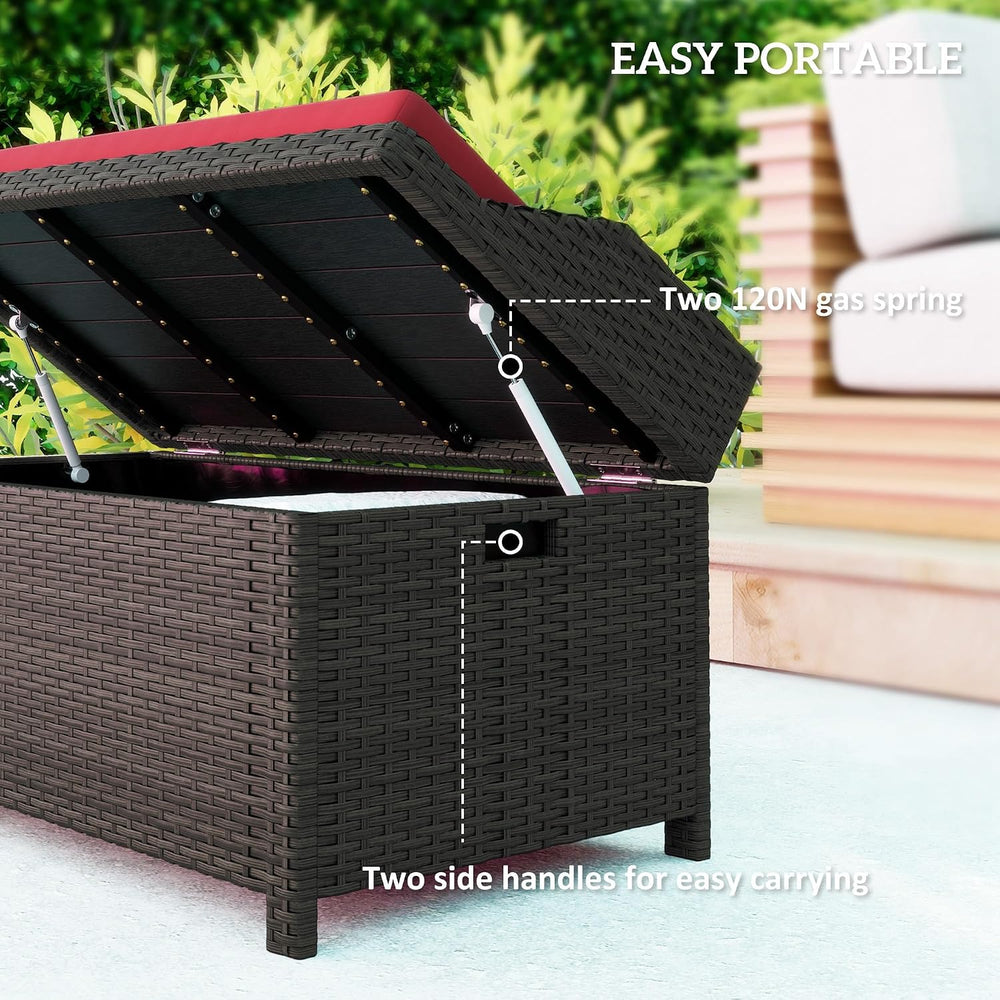 Outsunny 34 Gallon Outdoor Wicker Storage Bench Deck Box Red