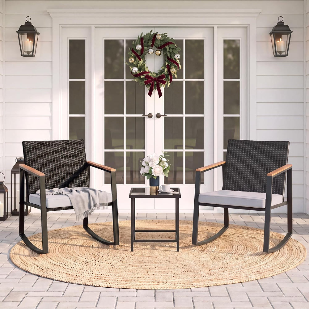 Gizoon 3 Pieces Rocking Patio Bistro Set with Anti-Scald Armrest