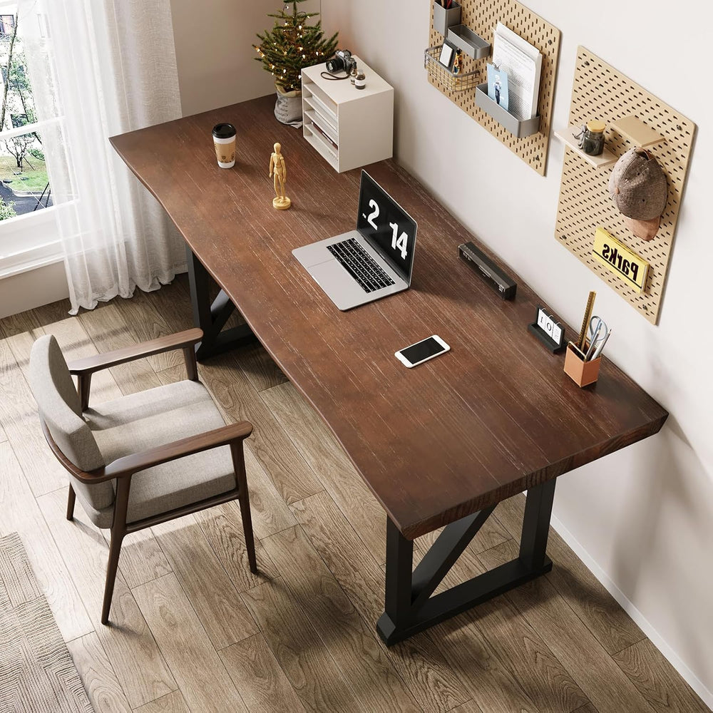 Solid Wood and Metal Modern Industrial 56 inch Wide Home Office Desk, Writing...