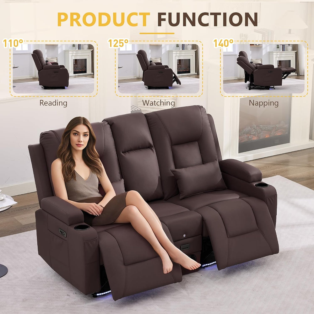 URRED Wall Hugger Power Reclining Loveseat Sofa,Dark Brown:68.1" - 2 Seats
