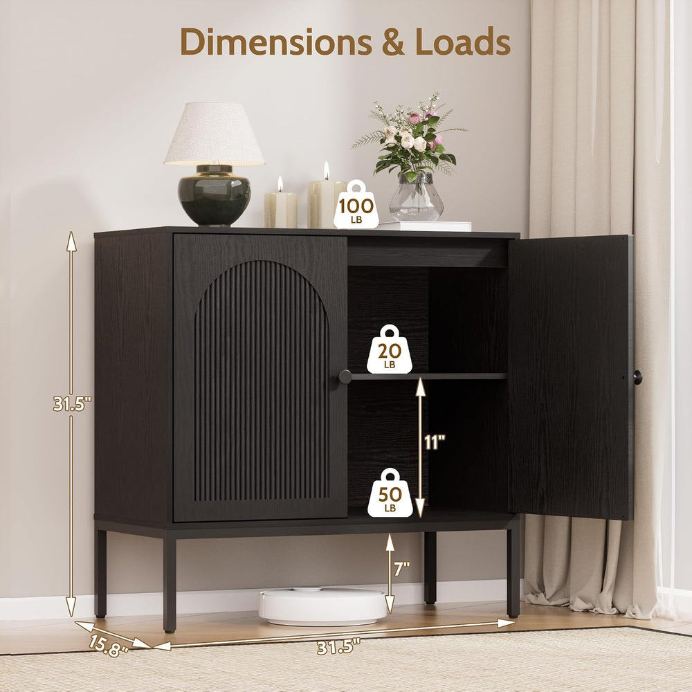 Yechen Modern Fluted Sideboard Buffet Cabinet with Storage, Black