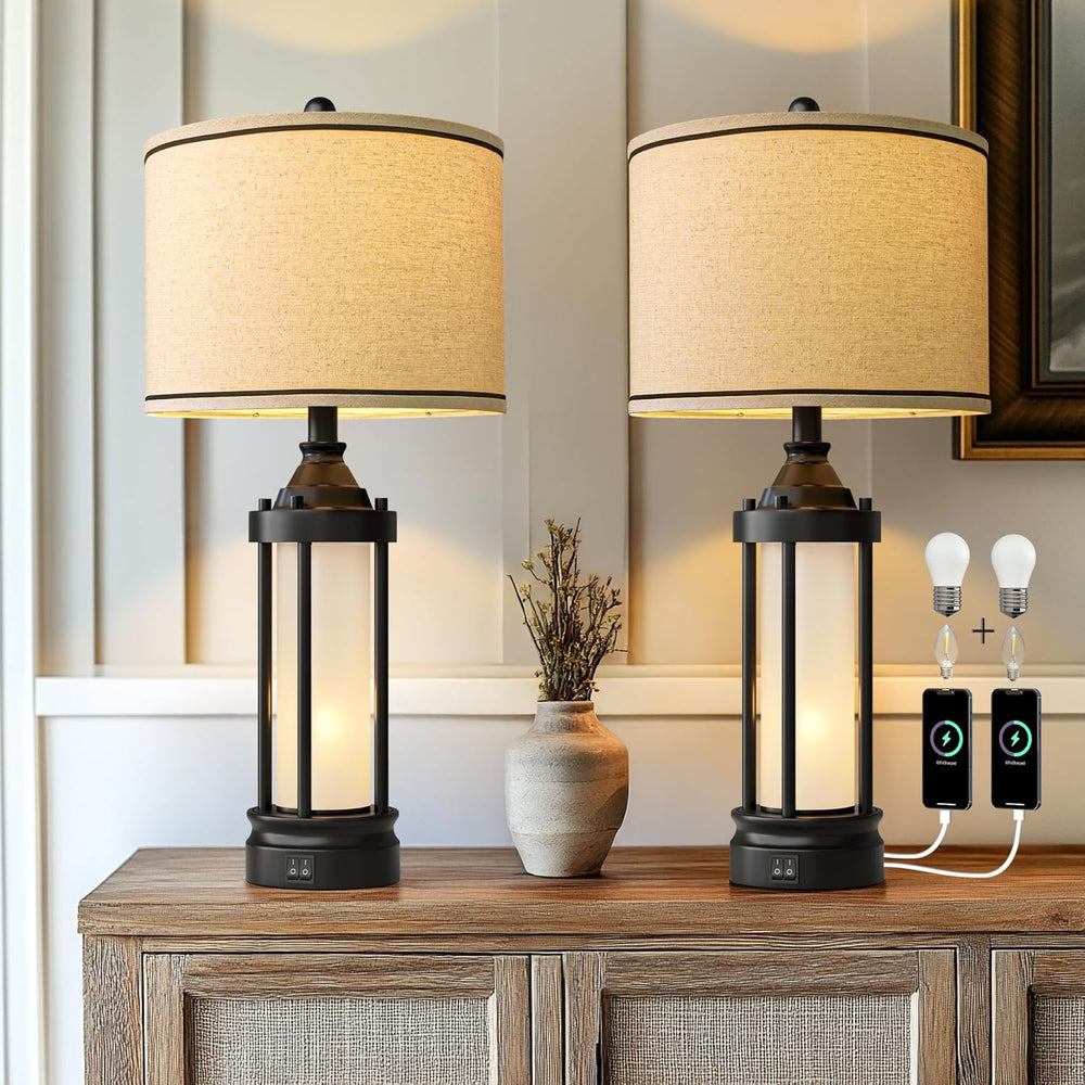 25'' Table Lamps for Bedroom Living Room Lamps Set of 2 Farmhouse Nig...