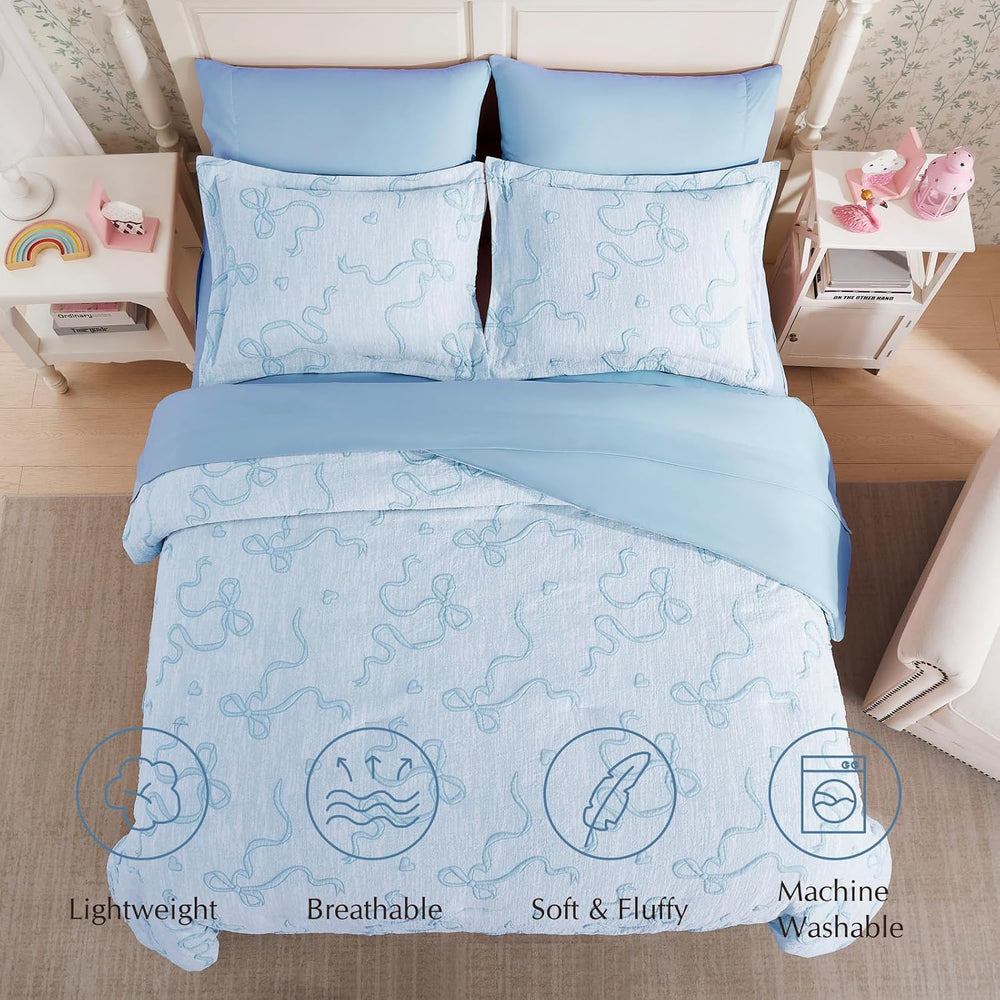 Full Size Comforter Sets for Girls - 7 Pieces Bow Bedding Set Bed in a Bag